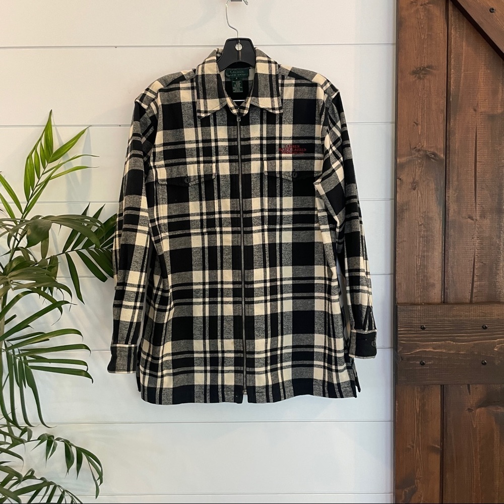 LAUREN RALPH LAUREN FULL ZIP BUFFALO PLAID LONG SLEEVE SHACKET SHIRT SIZE S